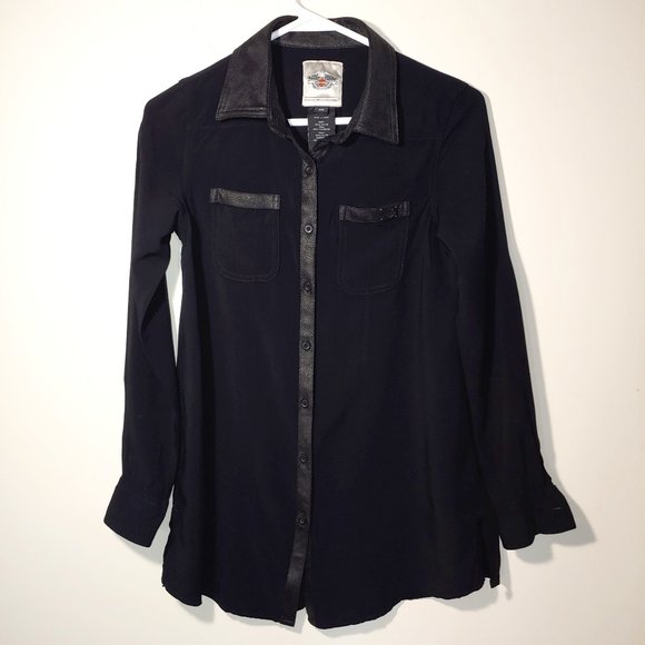 Harley Davidson Button Up Blouse Long Sleeve Size XS Black - Picture 1 of 9
